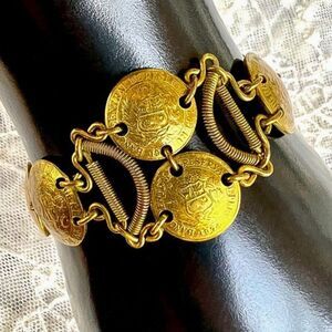 Vintage 70's/80's Peruvian South American Brass Domed Coin Bracelet